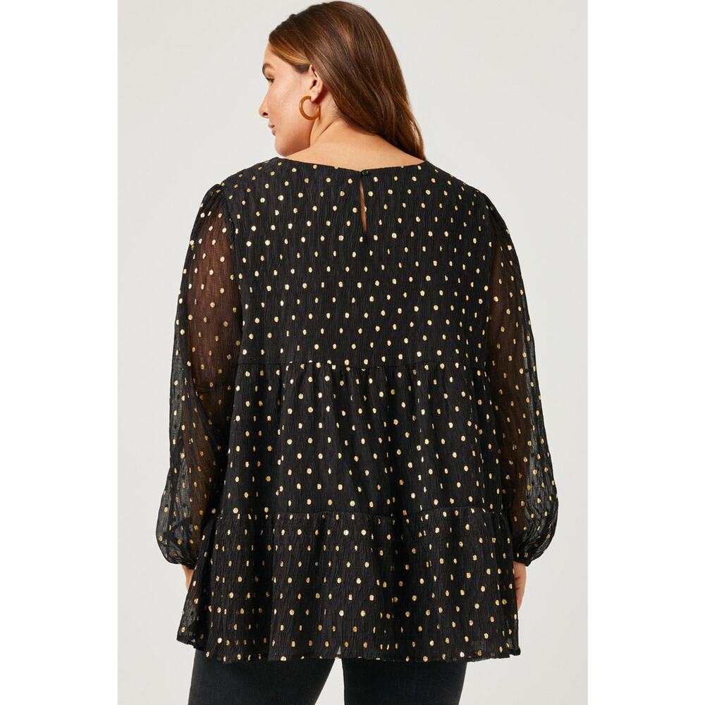 HAYDEN Goldie Black Babydoll Metallic Dot Tiered Tunic Top Plus 3XL - Picture 4 of 6